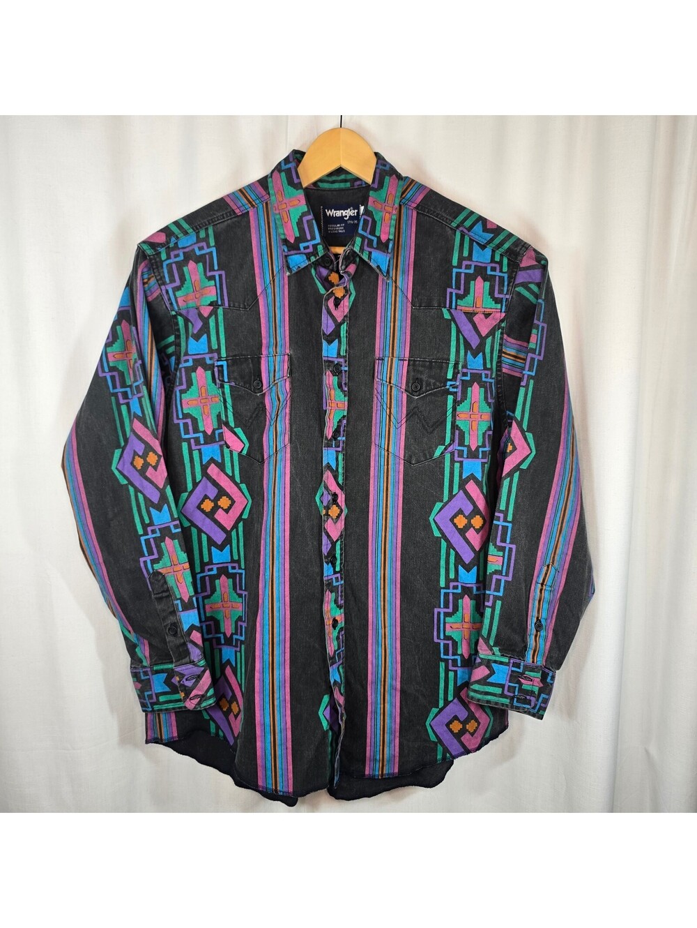 Vintage Wrangler Brushpopper Shirt Mens 17.5/35 Green Western Rodeo Cowboy Shirt